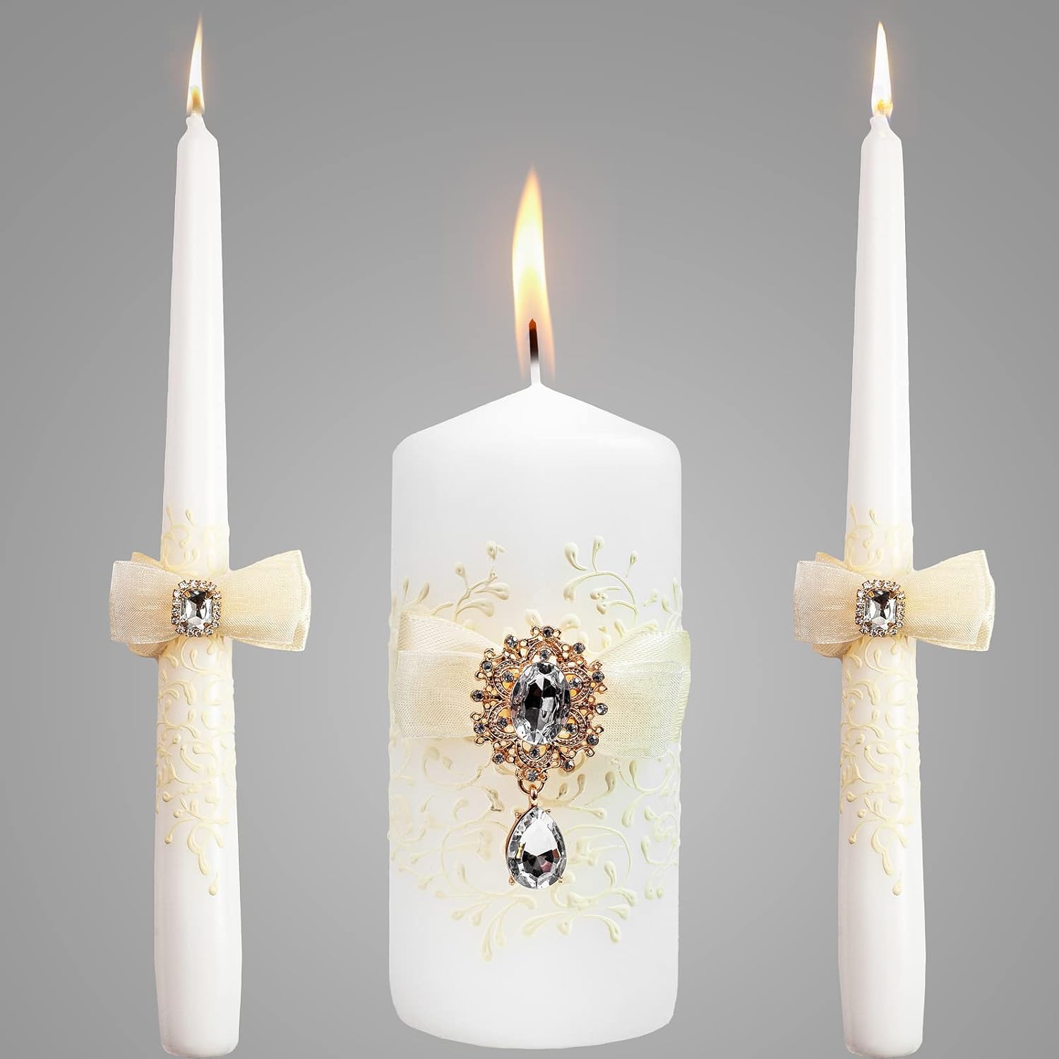 Elegant Big White Unity Candle Set