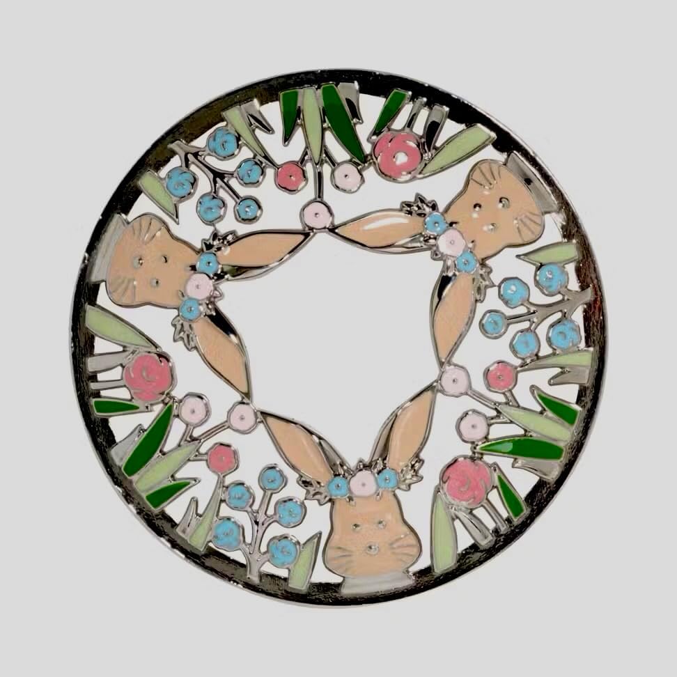 Easter Metal Candle Holder with Bunnies and Flowers