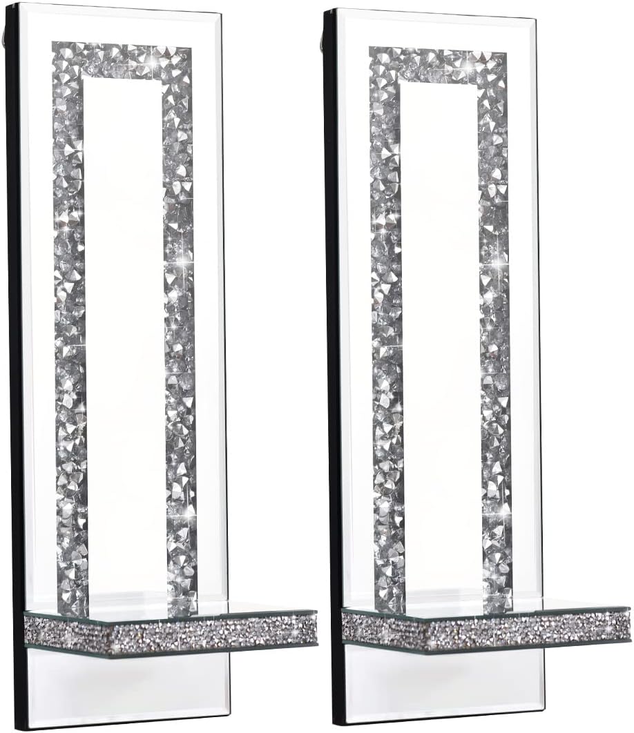 Simply Elegance Crystal Crush Diamond Mirrored Candle Sconves Silver