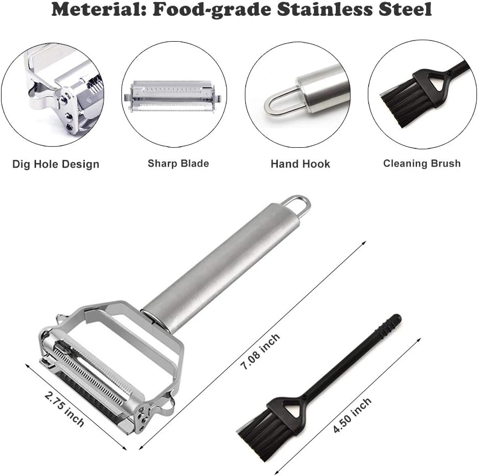 Stainless Steel Julienne Peeler with Brush for Vegetables and Fruits