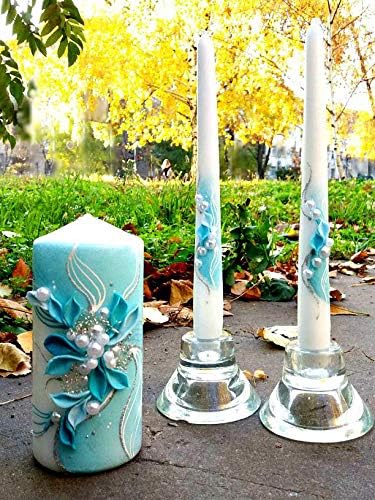 Pillar Taper Wedding Candle Set Wedsy WeddingCandleSet2Tapers10Turquoise