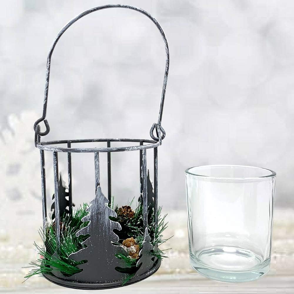 BANBERRY DESIGNS Christmas Tree Basket Candleholder with Pinecone Accents