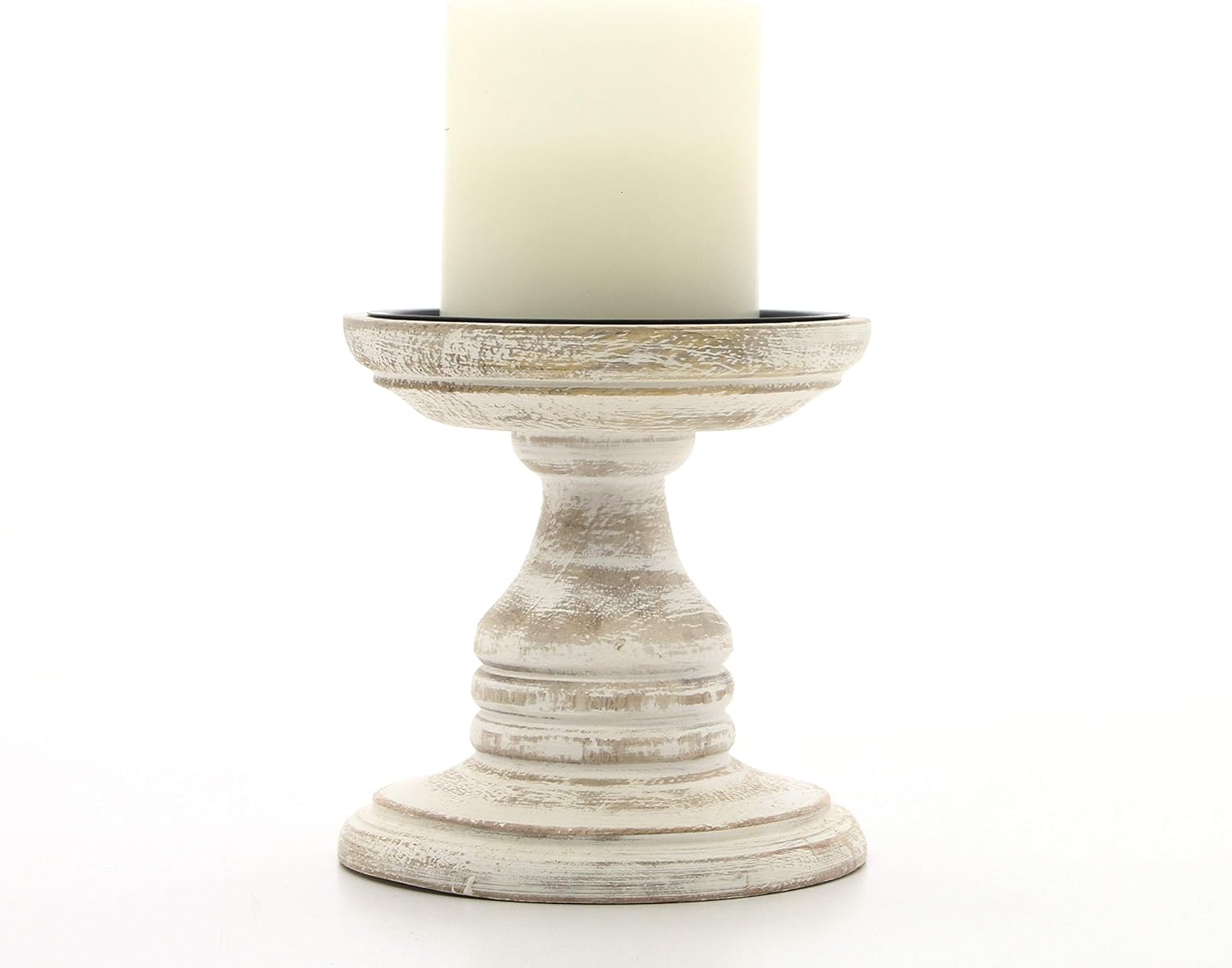 Hosleys Set of 2 White Wood Pillar Holders - 5 High