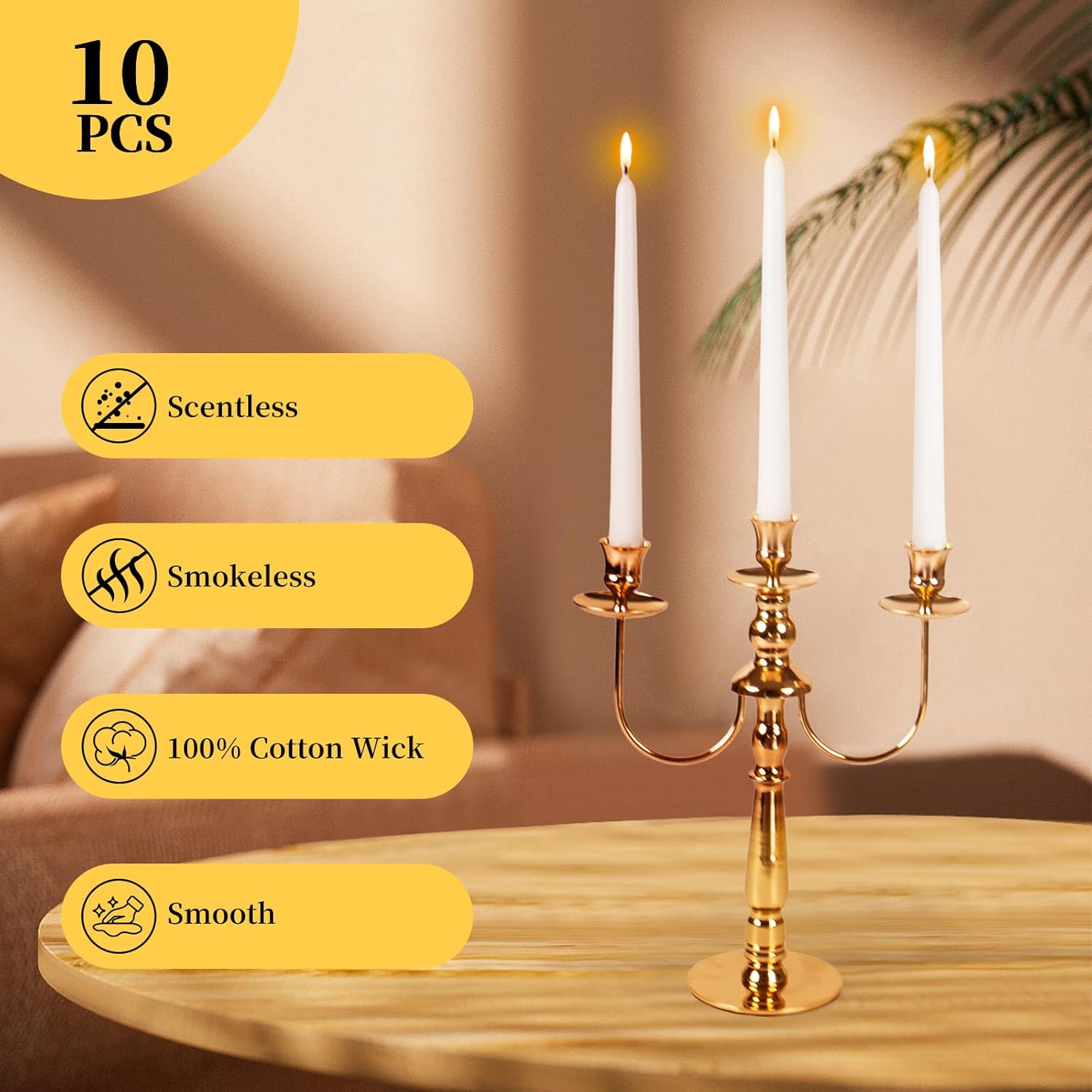 TAL White Unscented Taper Candles 10-Pack
