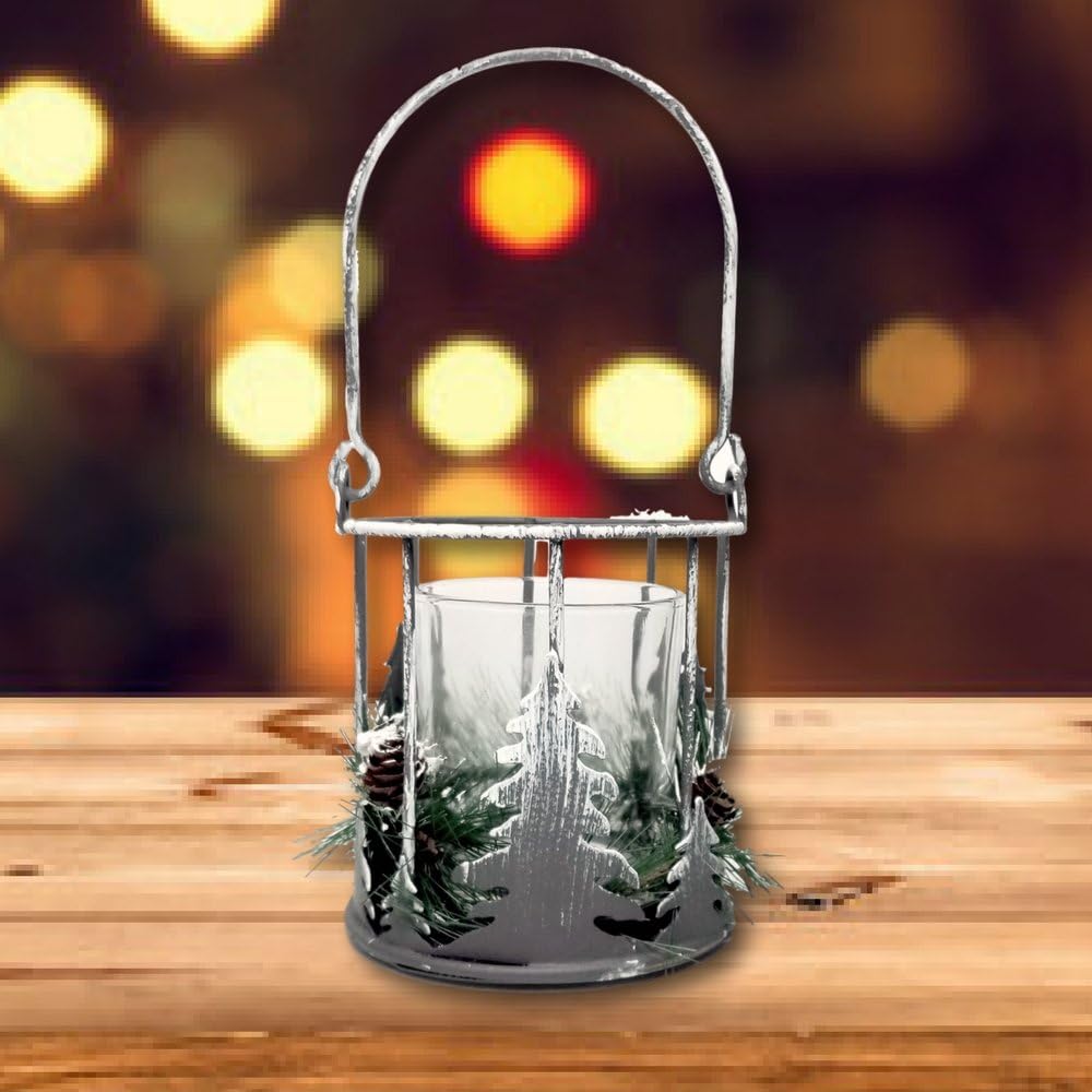 BANBERRY DESIGNS Christmas Tree Basket Candleholder with Pinecone Accents
