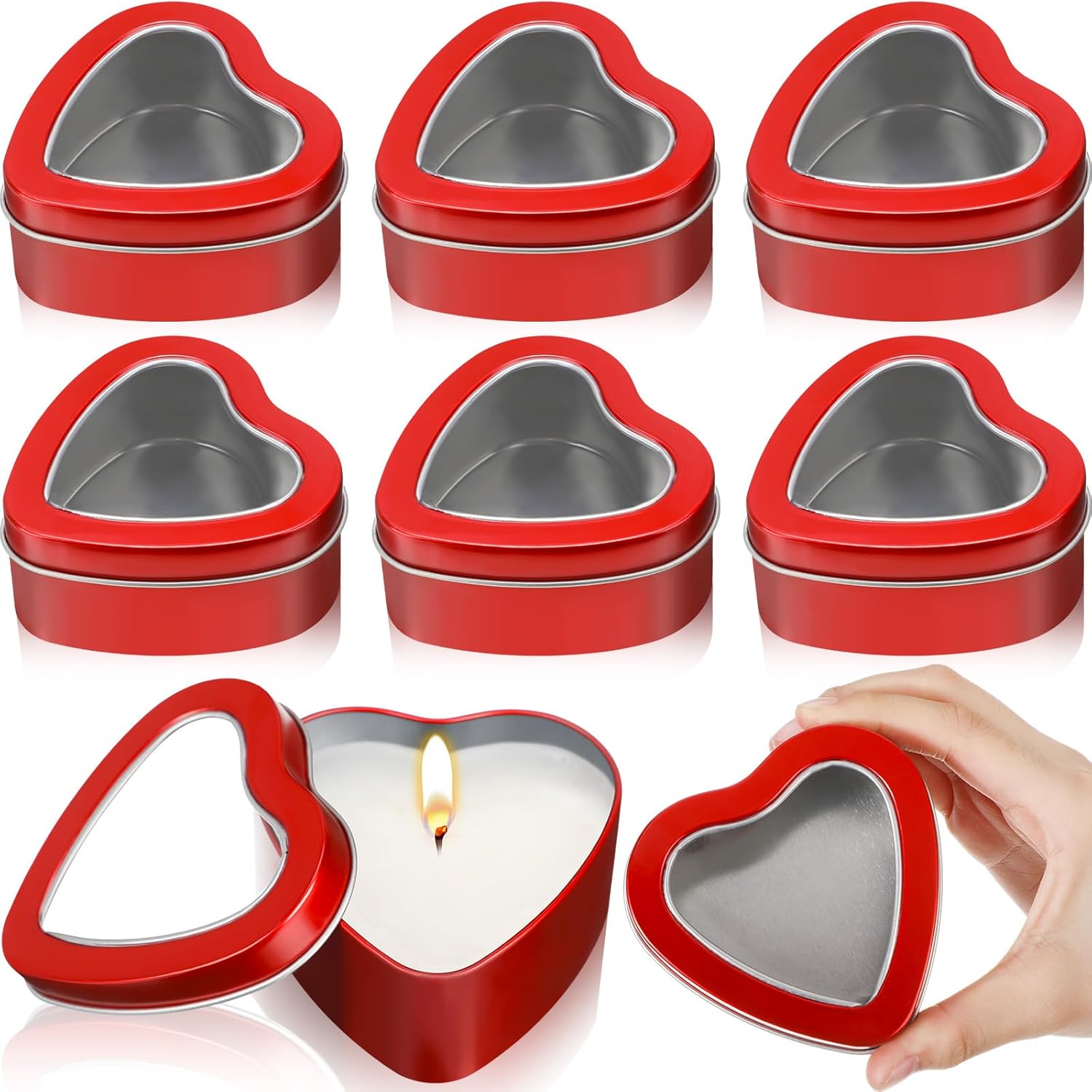 6 Heart-shaped Metal Tins with Clear Lids
