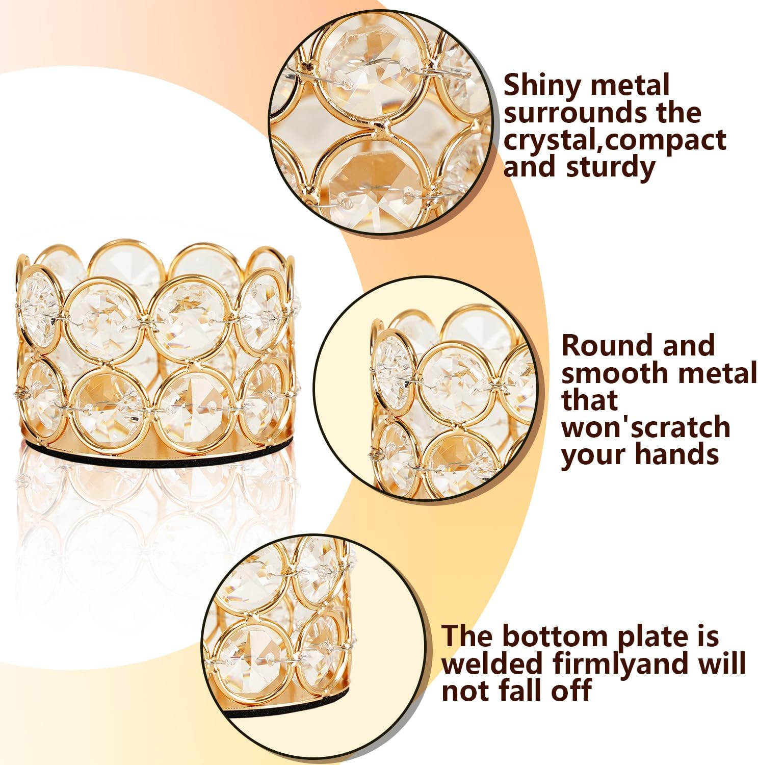 VINCIGANT Pack of 12 Gold Crystal Tea Light Holder