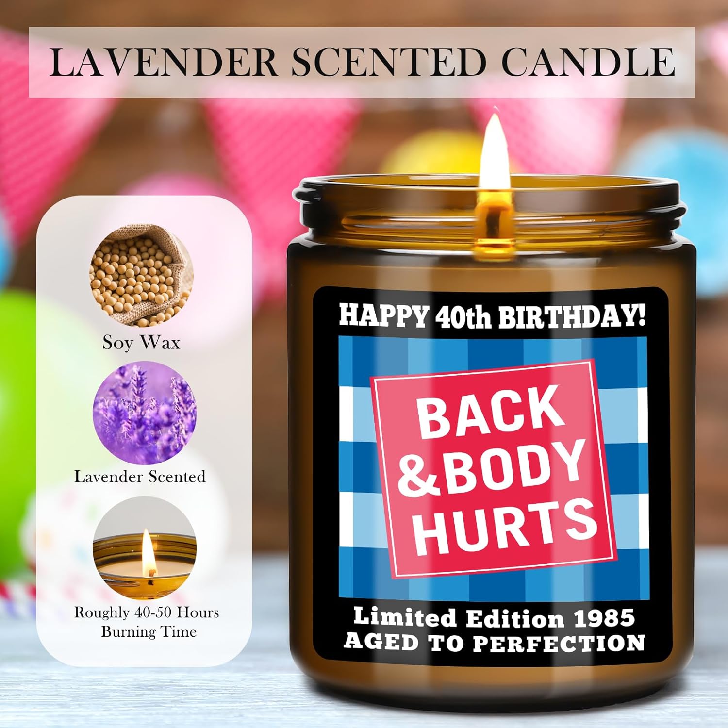40th Birthday CandleLIMITED EDITION 1985 Scented Glass Candle for Women Men