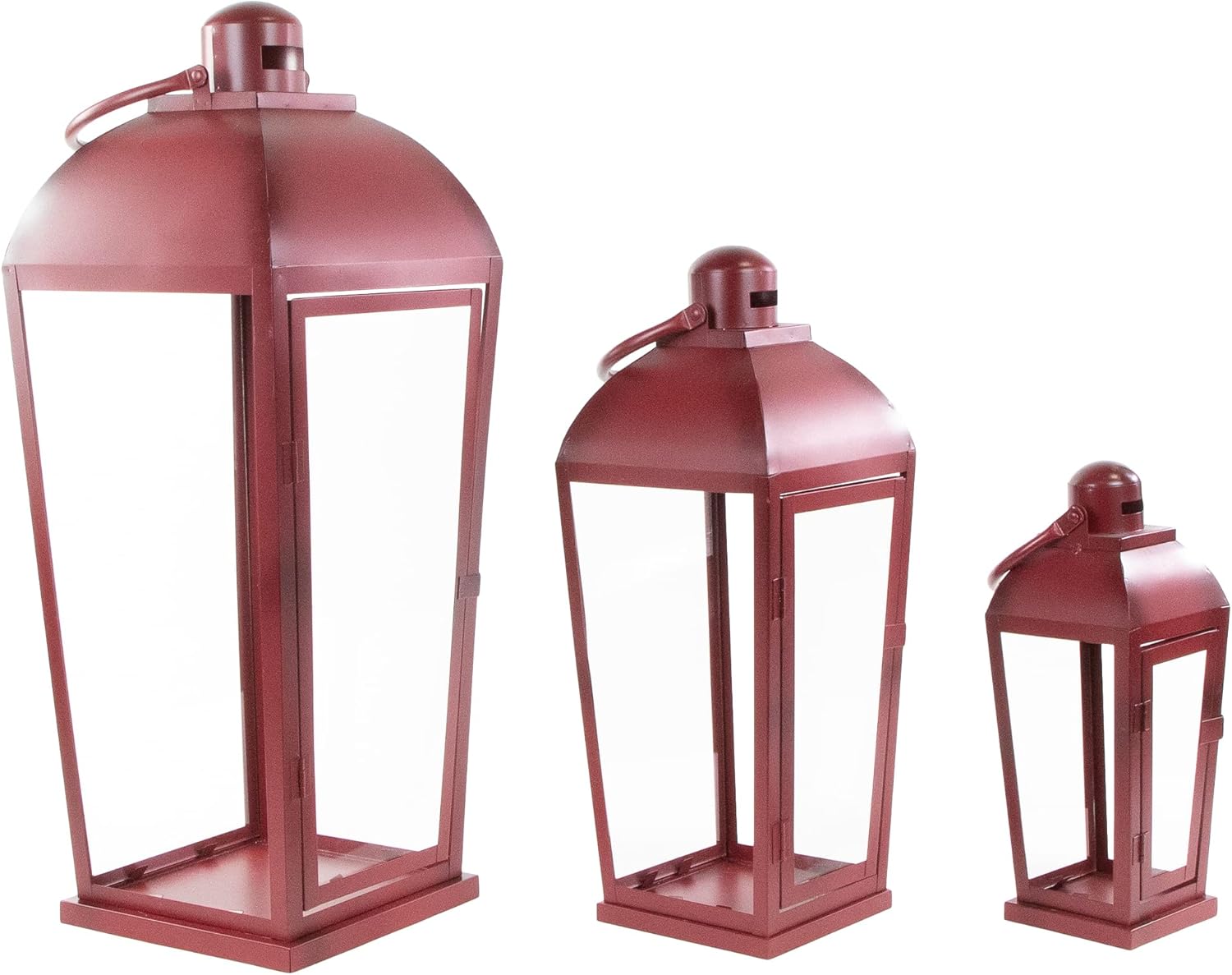 Set of 3 Red Antique Candle Lanterns