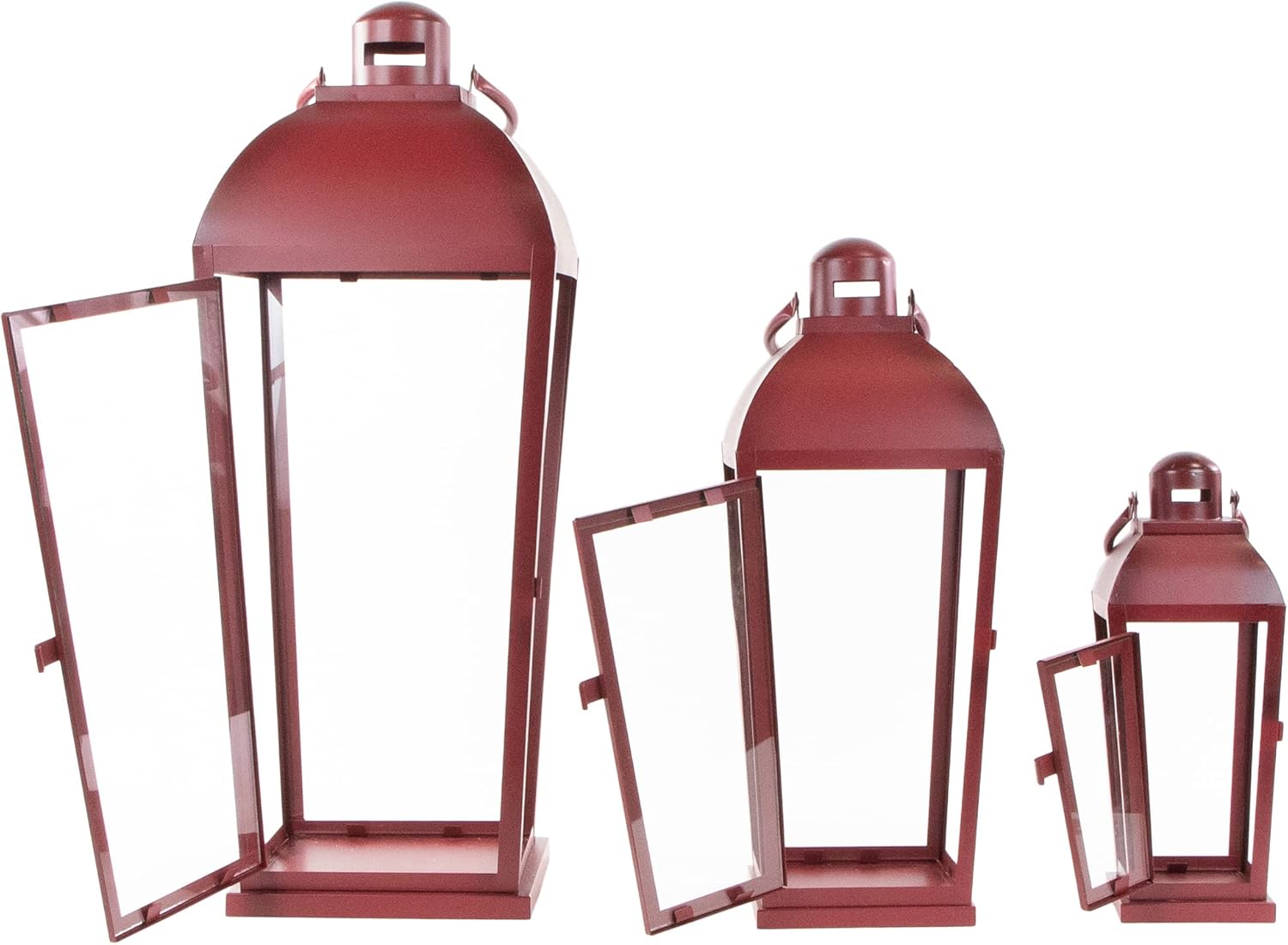 Set of 3 Red Antique Candle Lanterns