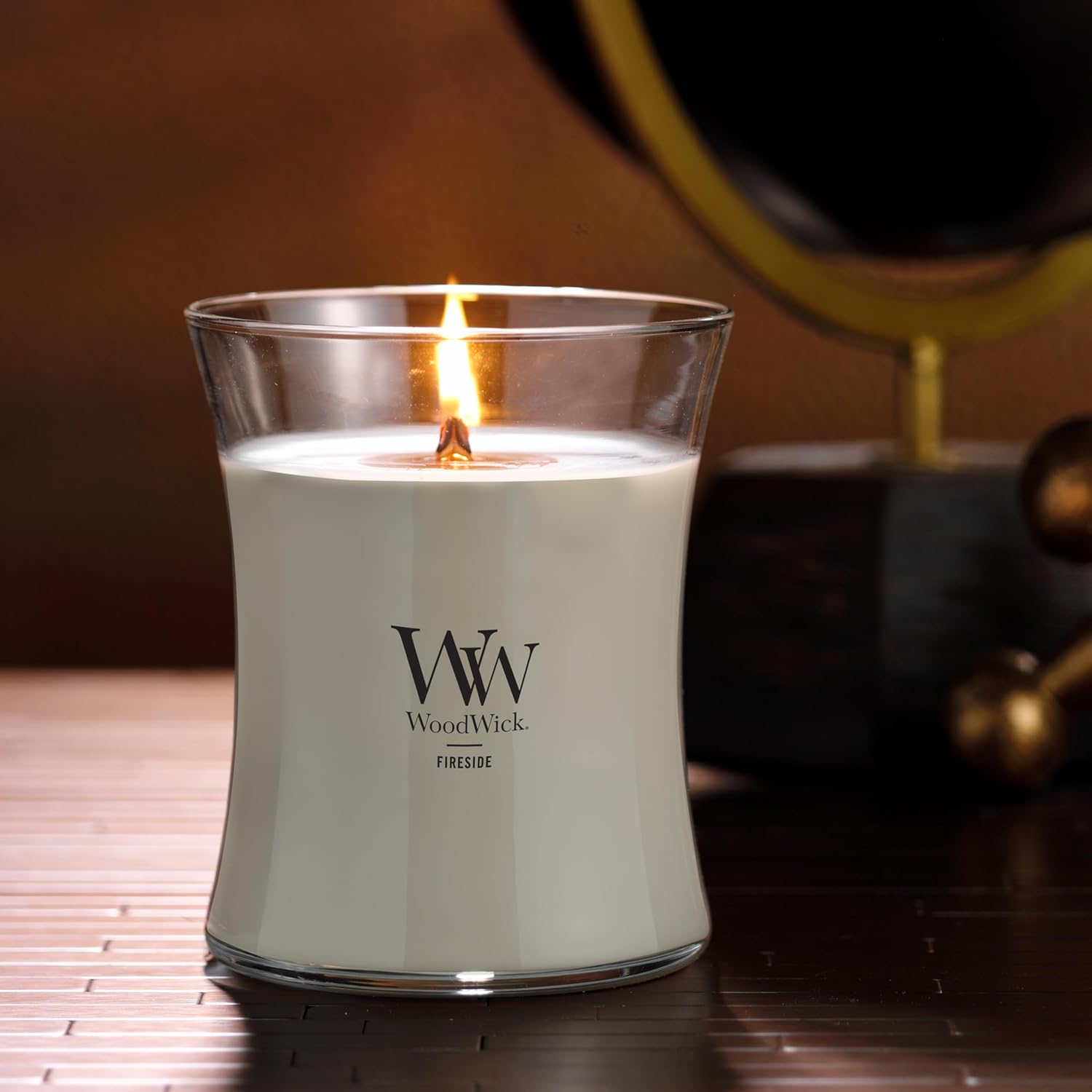WoodWick Medium Hourglass Candle - Fireside Scent Soy Blend crackling Wick 97oz Perfect Gift