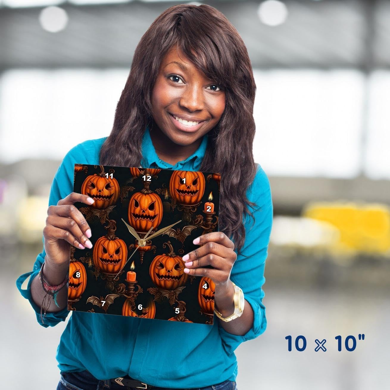 3DRose 10-Inch Halloween Wall Clock Silent