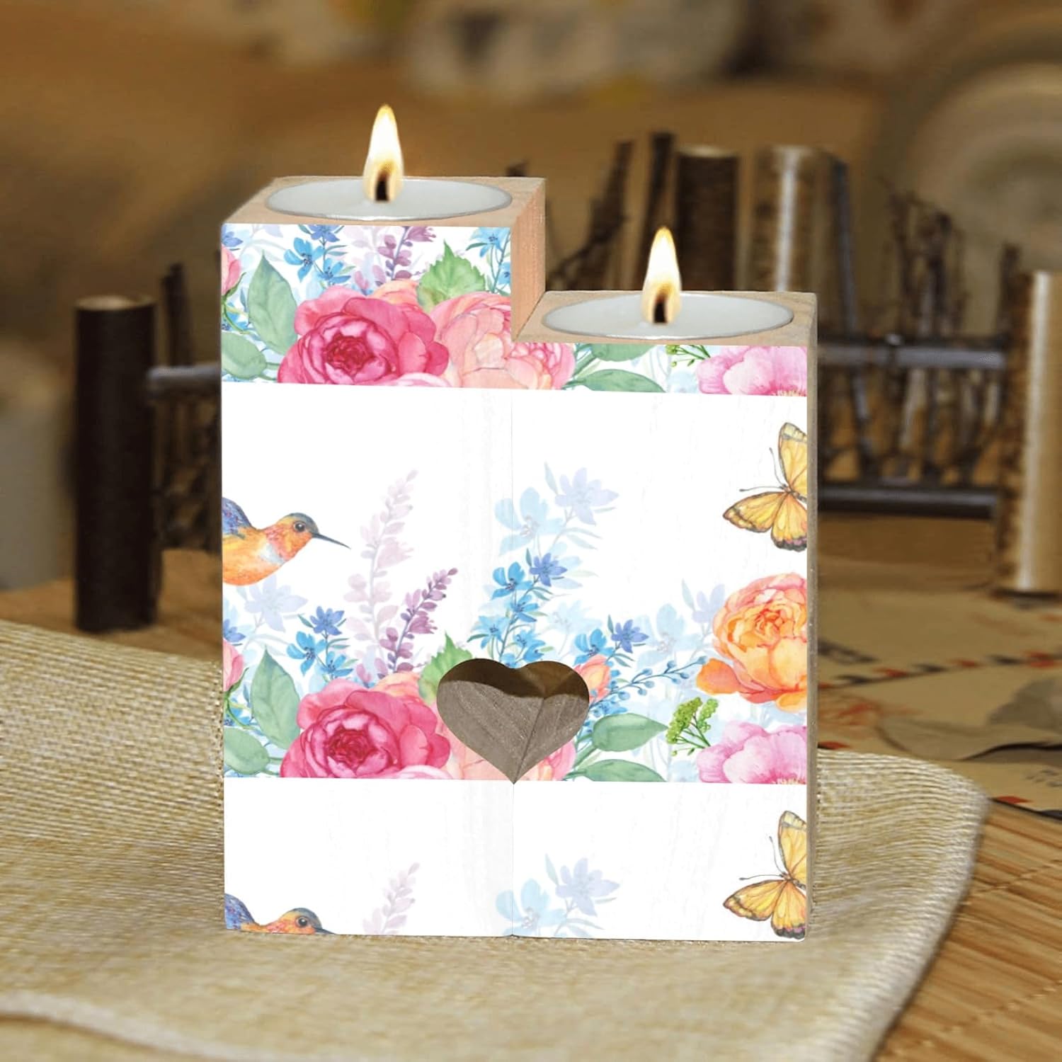 Hummingbird Butterfly Flower Candle Holder Set