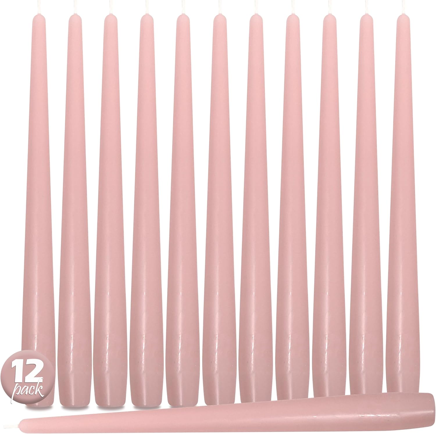 Hyoola Tall Taper Candles - 10 Hour Burn Time - 12 Light Pink