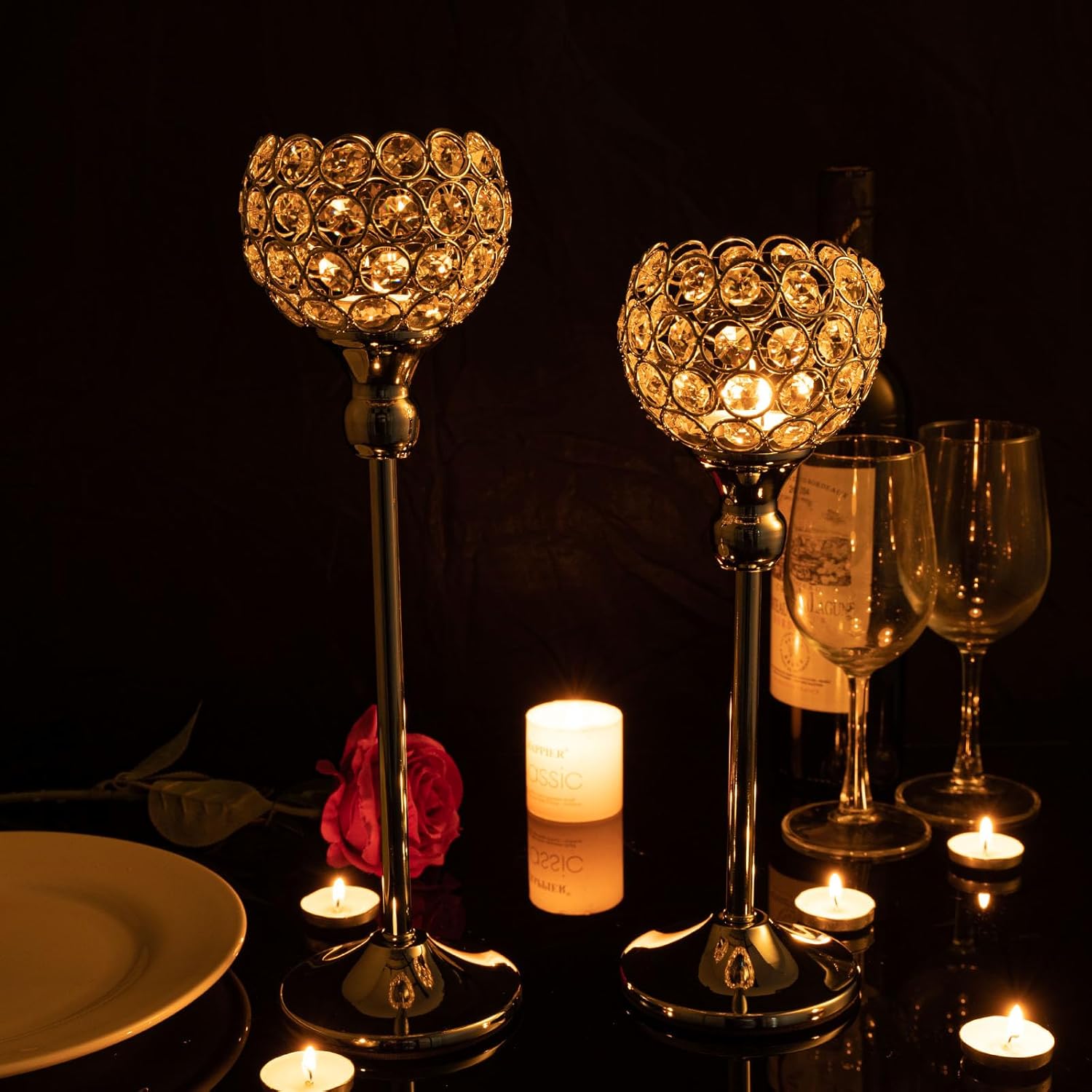 VINCIGANT Gold Crystal Candle Holders Set of 2