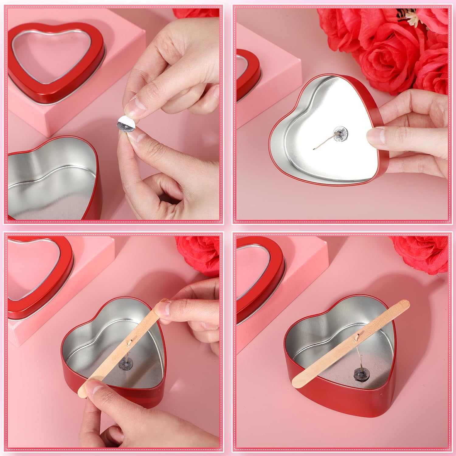 6 Heart-shaped Metal Tins with Clear Lids