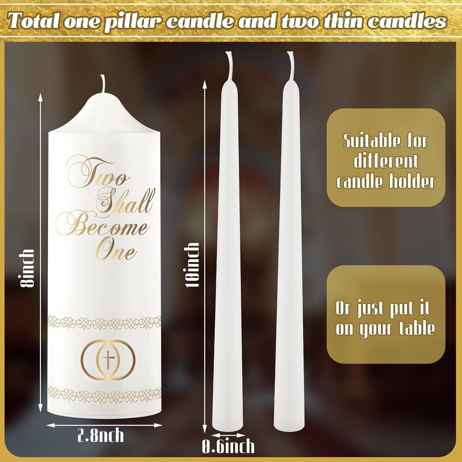 Frienda Wedding Taper Candles 3-Piece Set