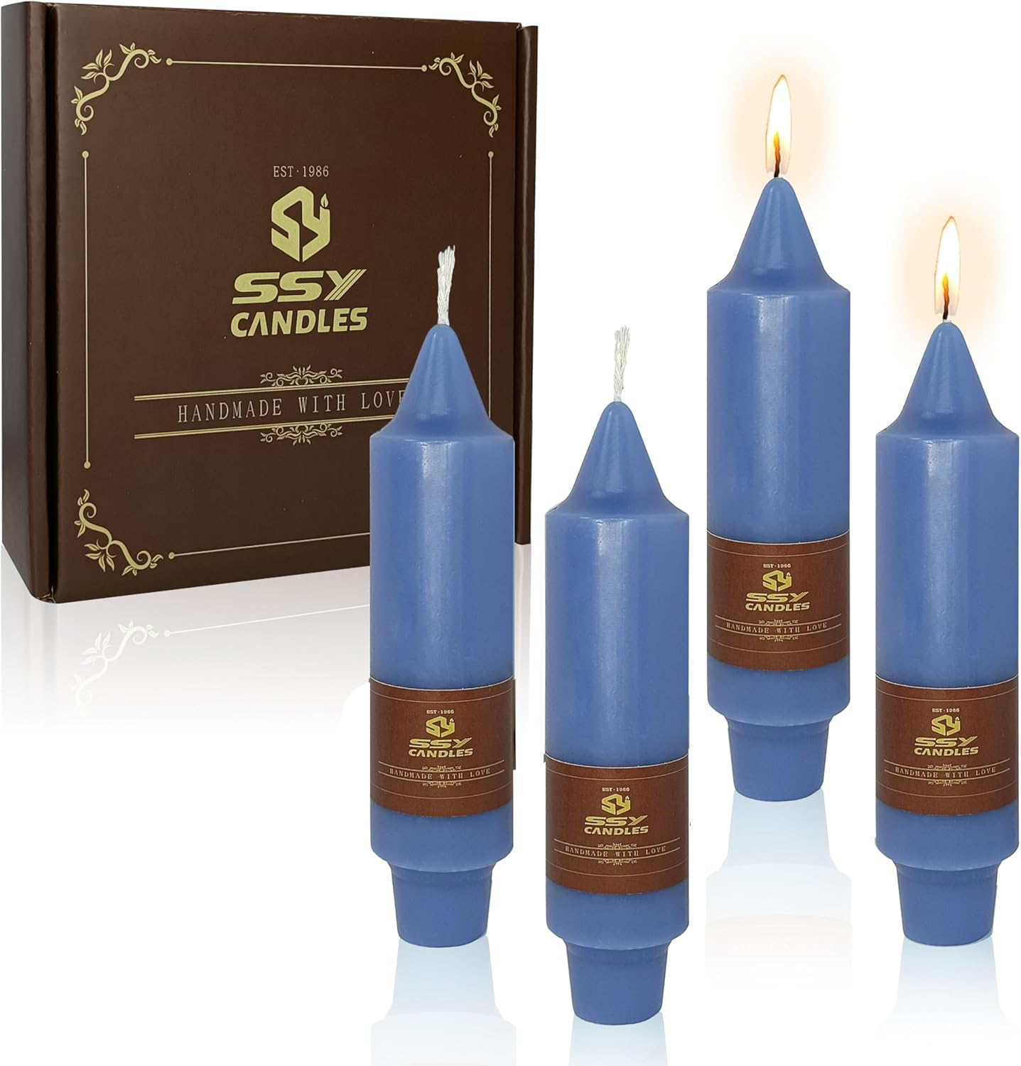 FCMSHAMD Dark Blue Taper Candle Sticks 4-Pack