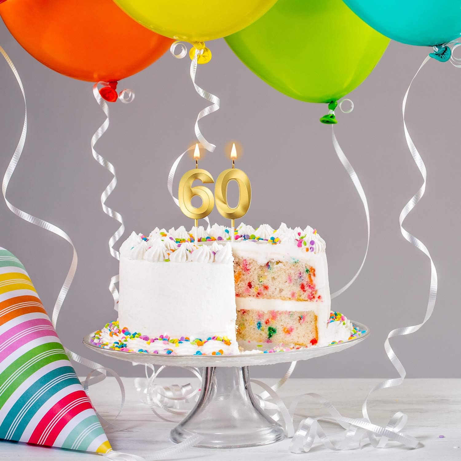 Golden Number 60th Birthday Candles for Cake Topper Decorations