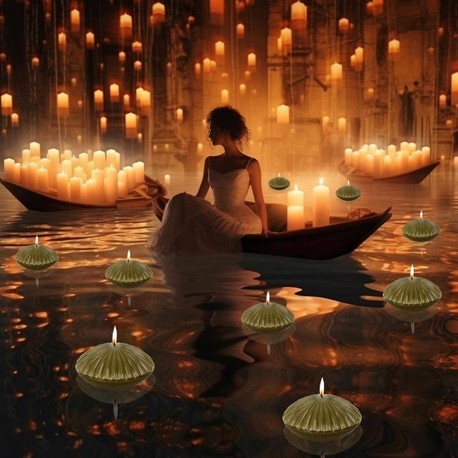 Olive Floating Candles Large 3