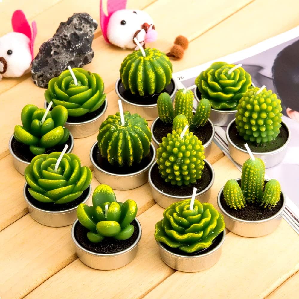 Phyther Cactus Tea Light Candles 12 Pieces Unscented Decor