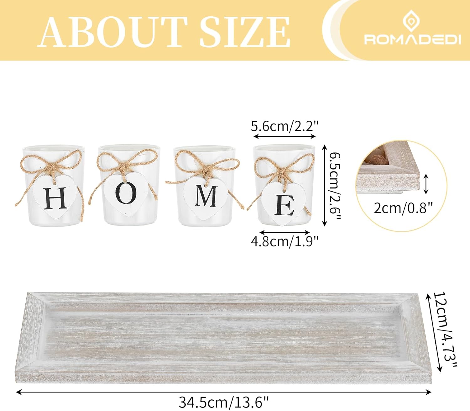 Romadedi Rustic Wooden Tray with 4 Glass Candle Holders