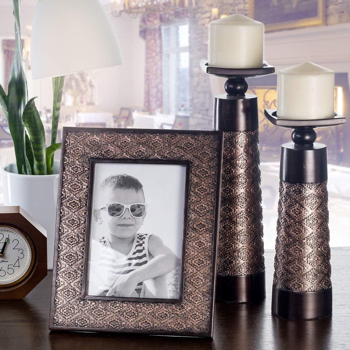 Creative Scents Dublin Brown Pillar Candle Holder Set of 2