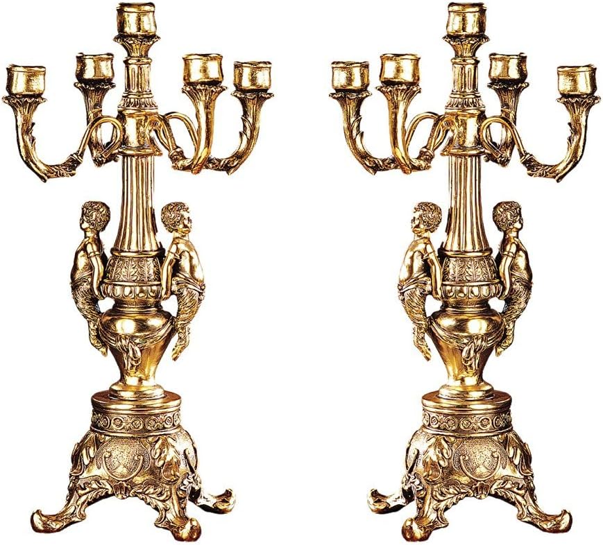 Elegant Candelabra Cast Stone Resin Metallic Gold Finish