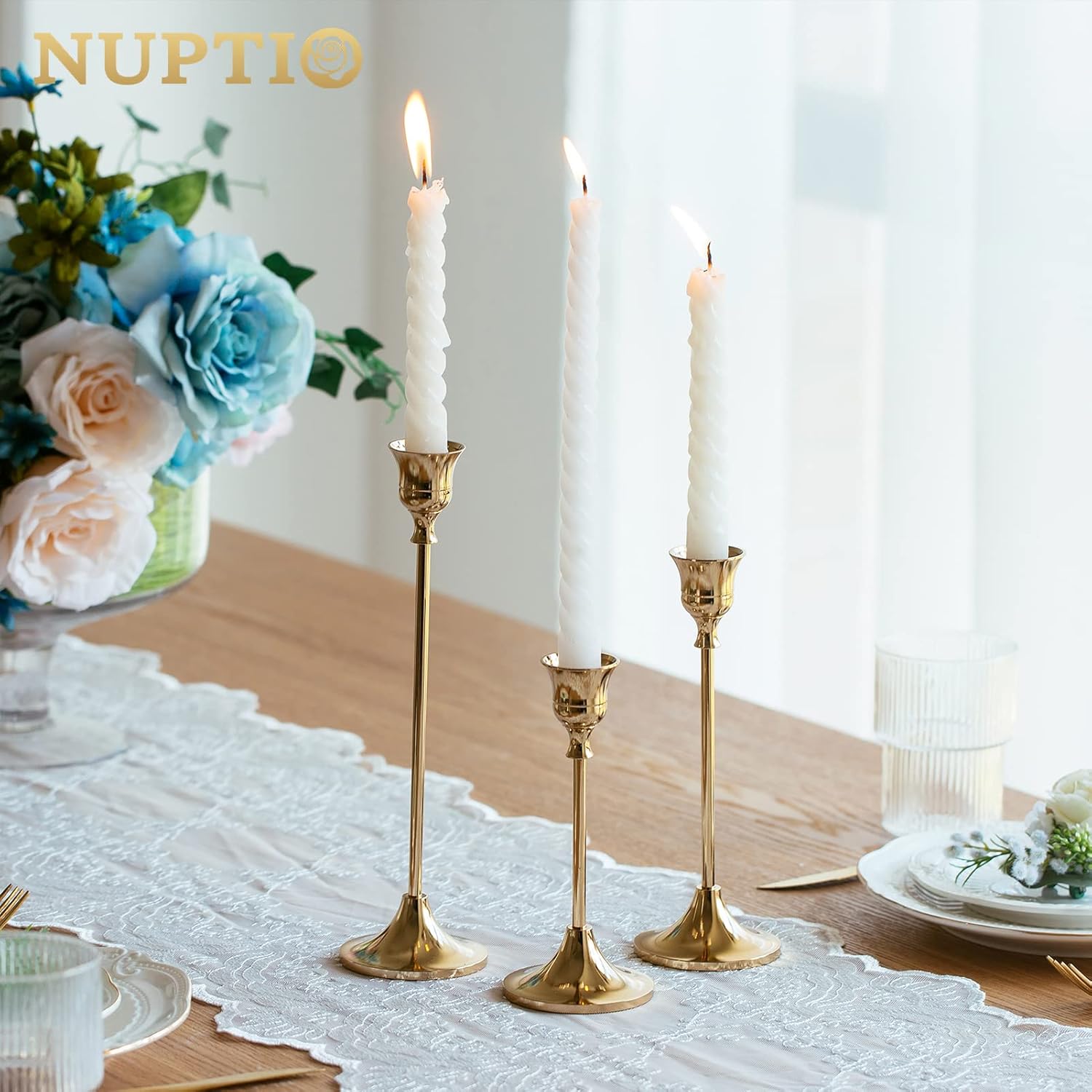 Brass Gold Candleholders Set - Taper Candle Stands