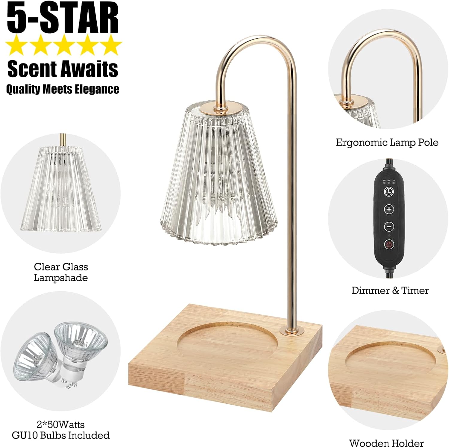 Eco-Friendly Candle Warmer Lamp with Timer 50-Watt Halogen Desk Candle Lighter