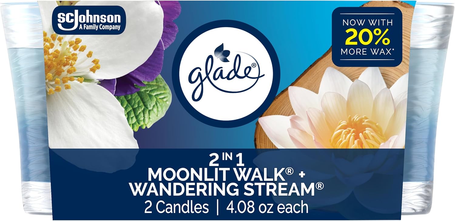 Glade 2-in-1 Candle Jar Moonlit Walk Wandering Stream Scent 408oz x2