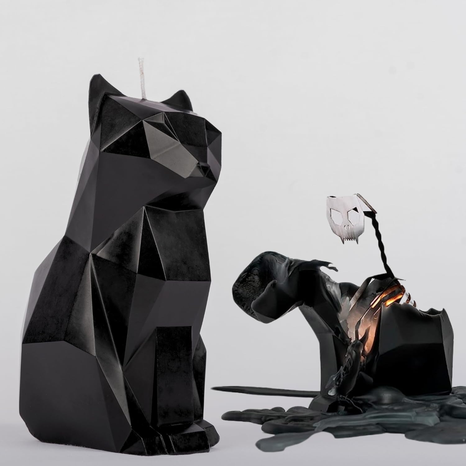 Black Gothic Candle Set - Octopus Cat with Hidden Skeleton