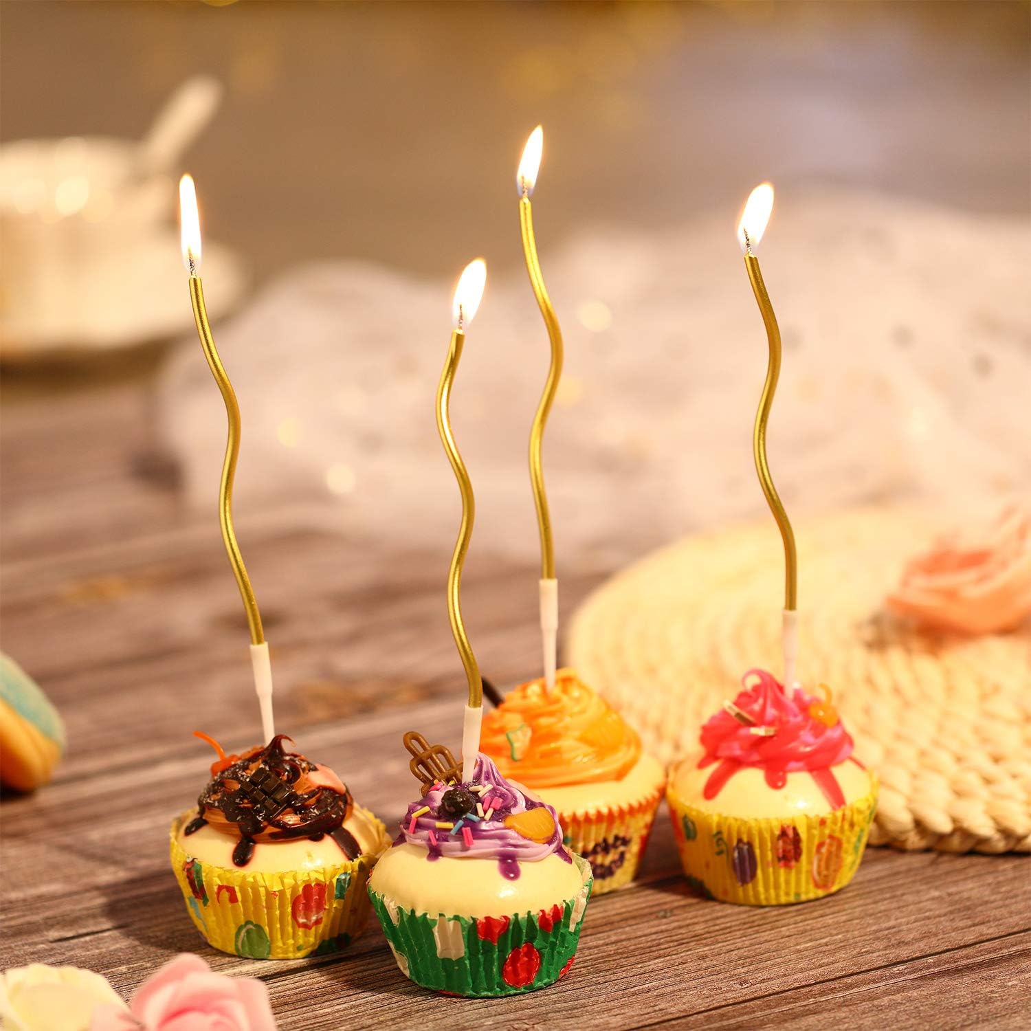 Twisty Metallical Birthday Candles with Holders