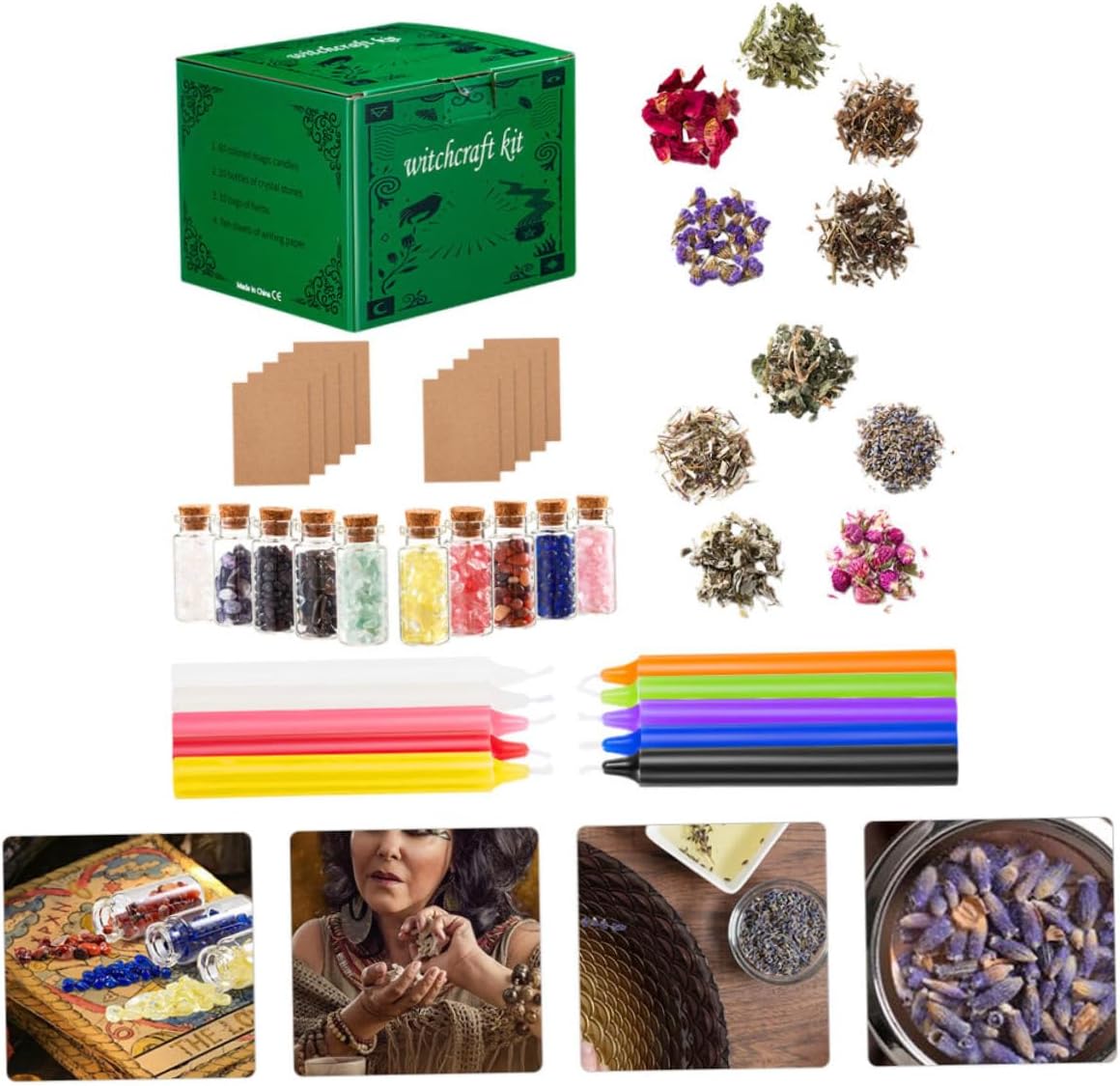 FRCOLOR Witchcraft Starter Kit with Dried Flowers and Crystals