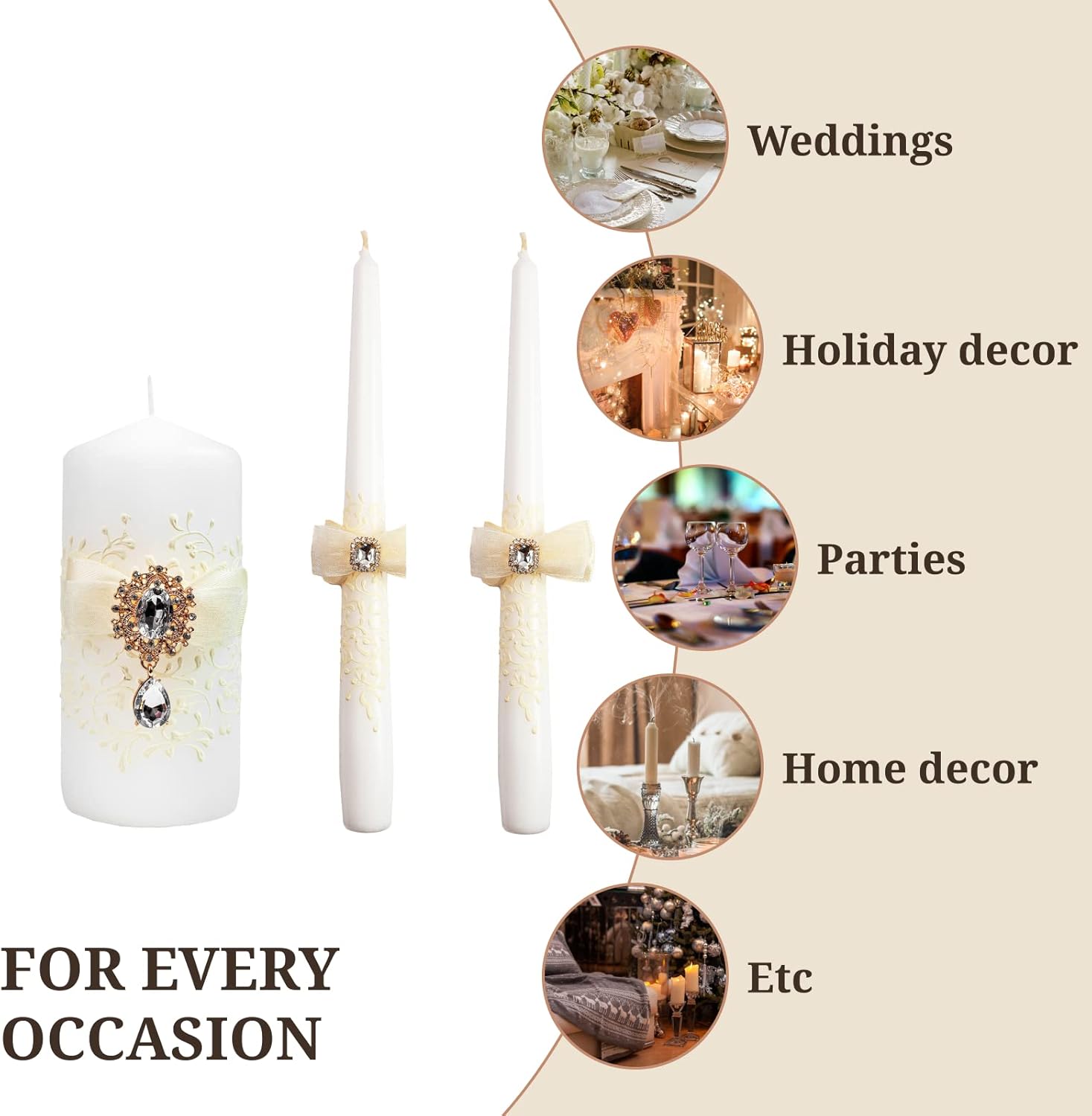 Elegant Big White Unity Candle Set