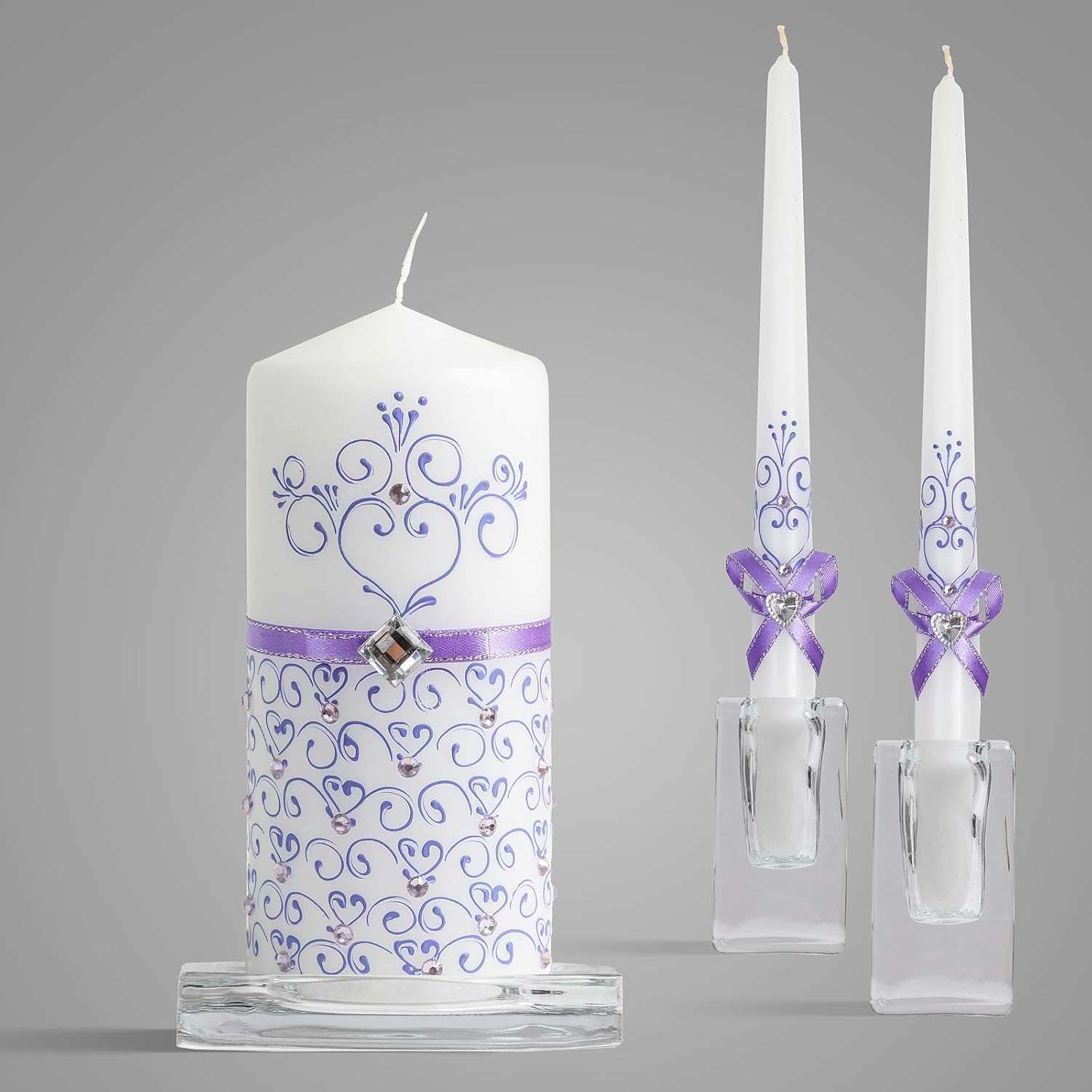 VABA Unity Violet Wedding Candles Set - Ceremony Unity Candles Set of 3