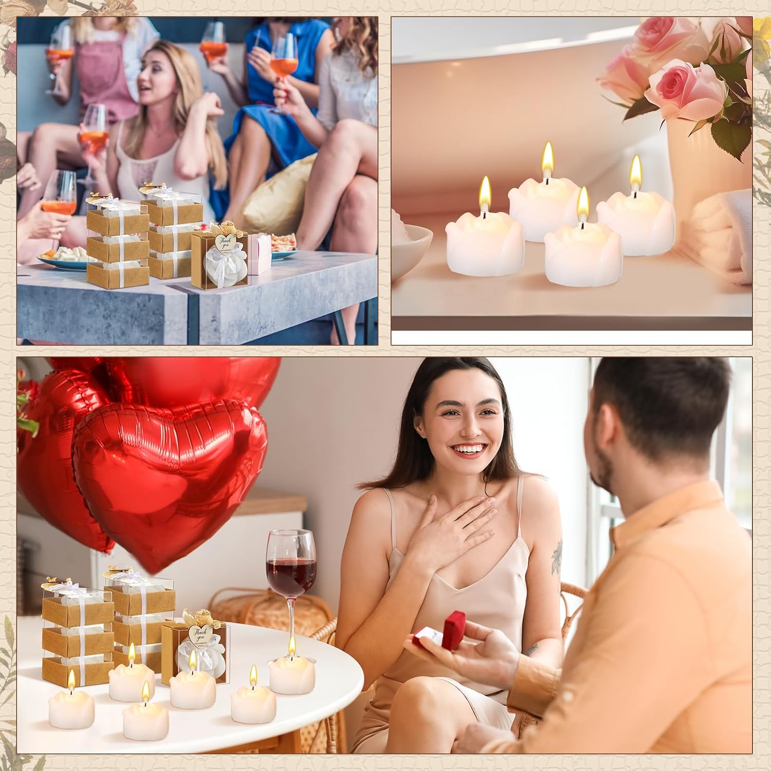 Threlaco 50 Sets Wedding Rose Candles Favor Bulk
