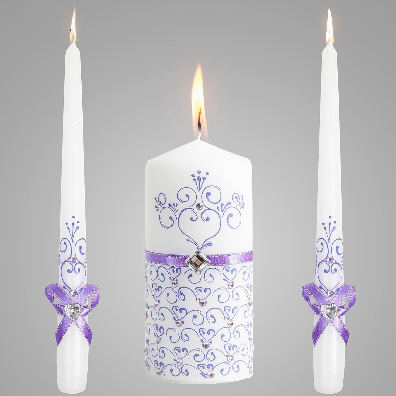 VABA Unity Violet Wedding Candles Set - Ceremony Unity Candles Set of 3