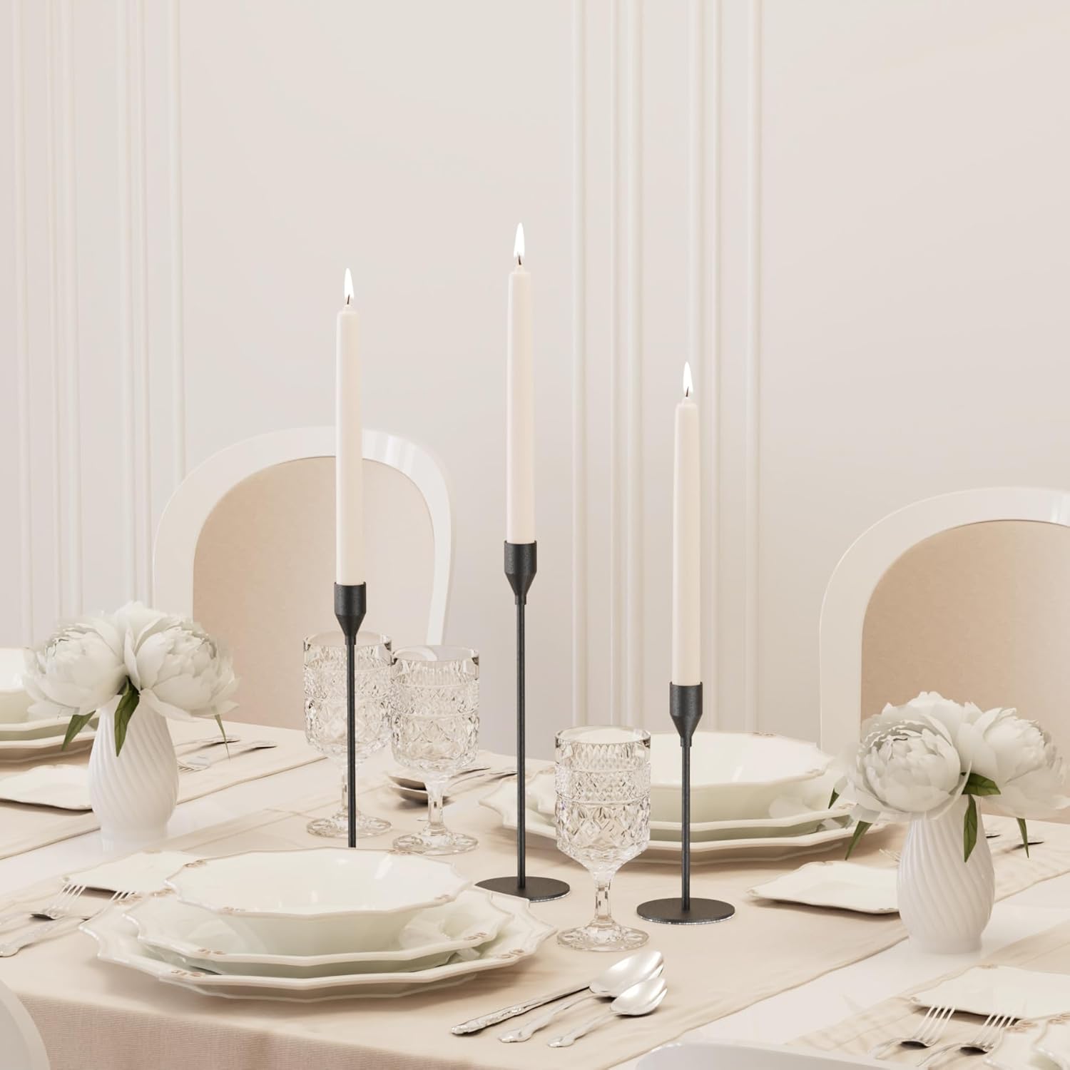 Elegant Matte Black Taper Candle Holder Set