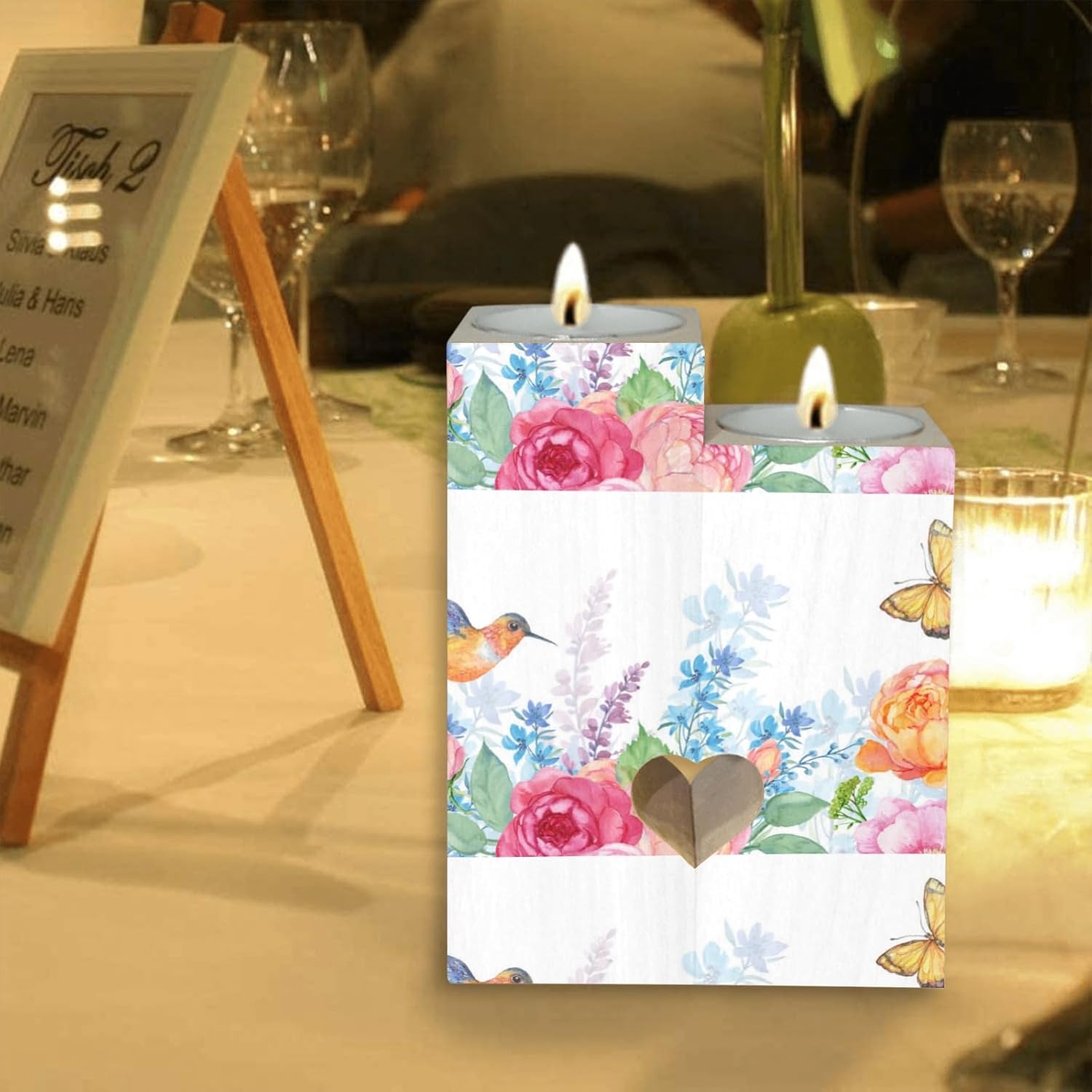 Hummingbird Butterfly Flower Candle Holder Set