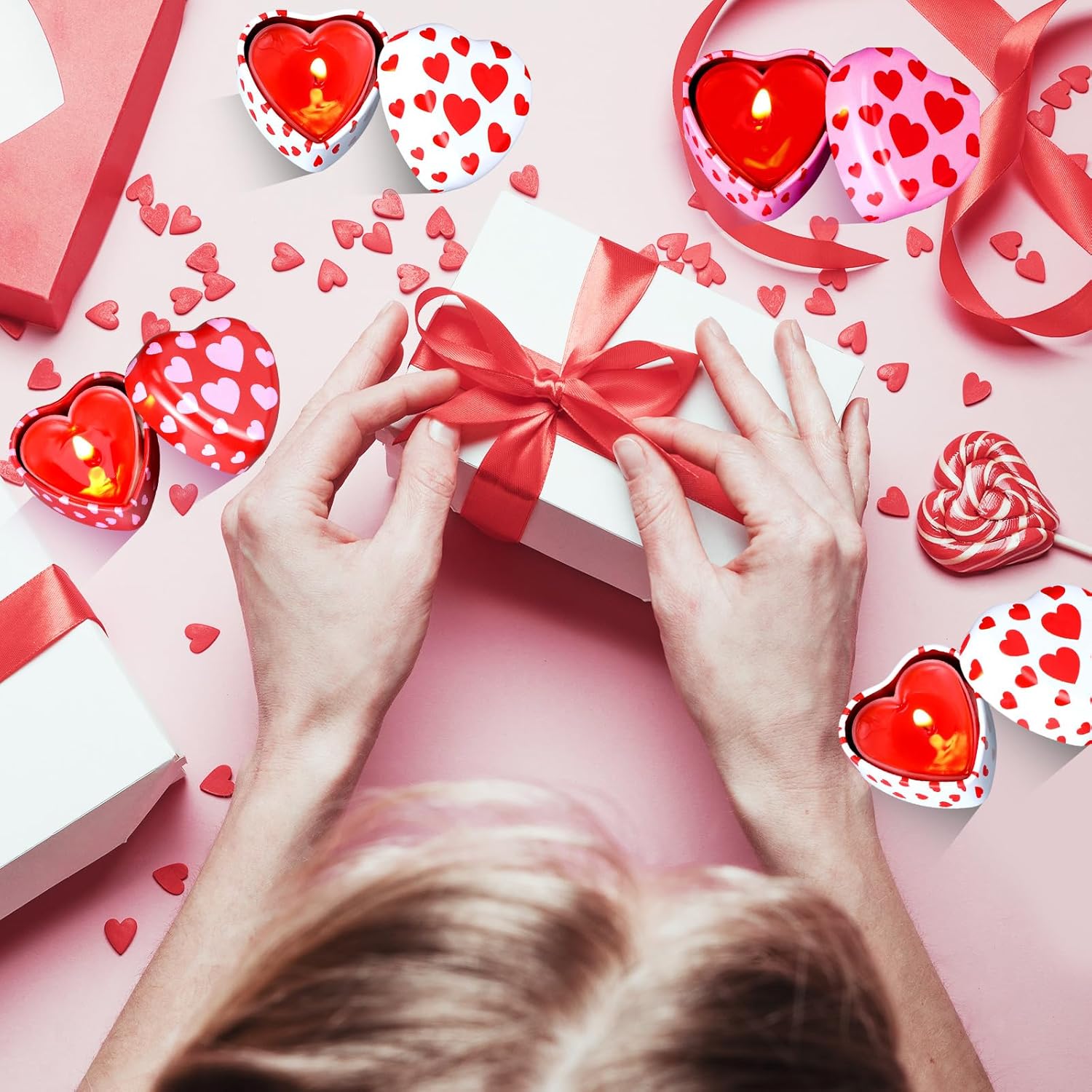 Valentines Heart Candle Tins - 24 Piece Set for DIY Gifting