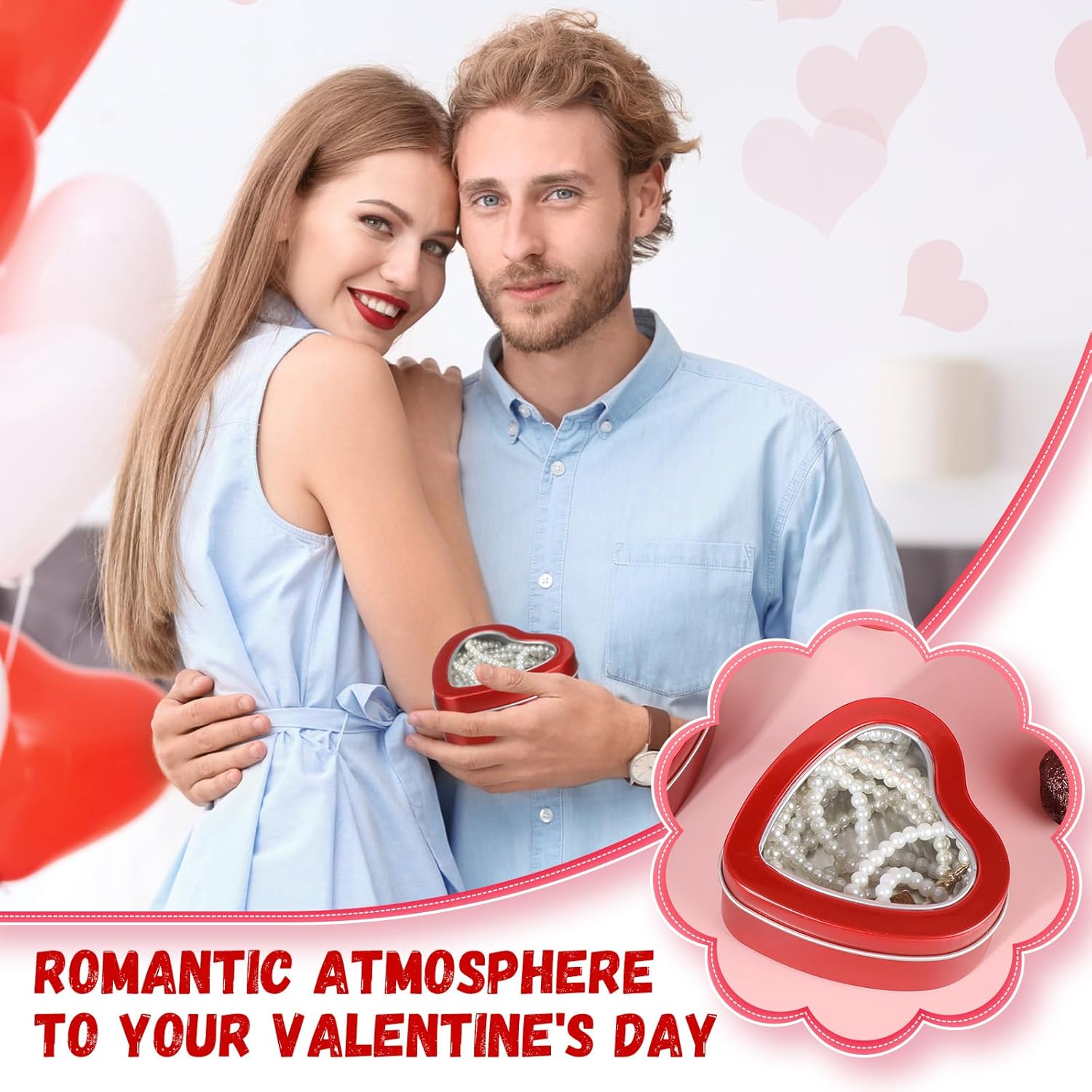 6 Heart-shaped Metal Tins with Clear Lids
