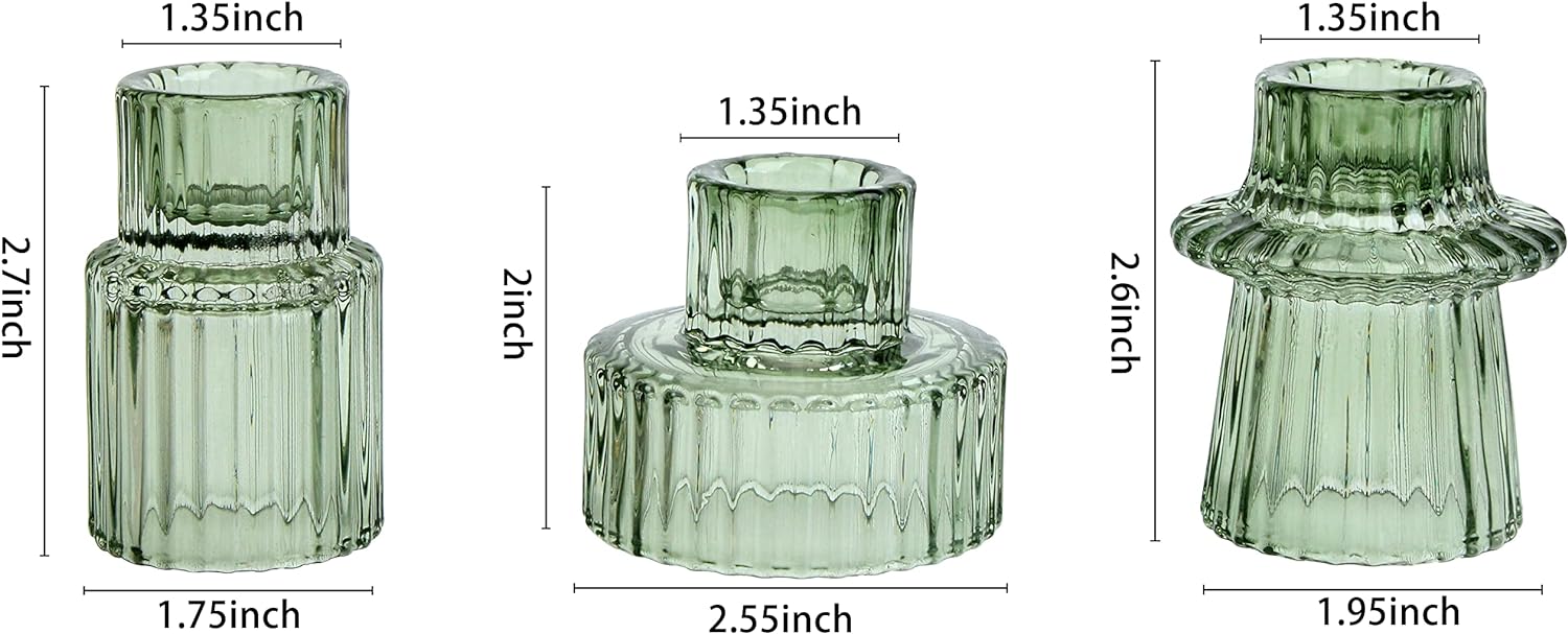 3-Piece Tapered Glass Candlestick Holders for Green Tea Lights
