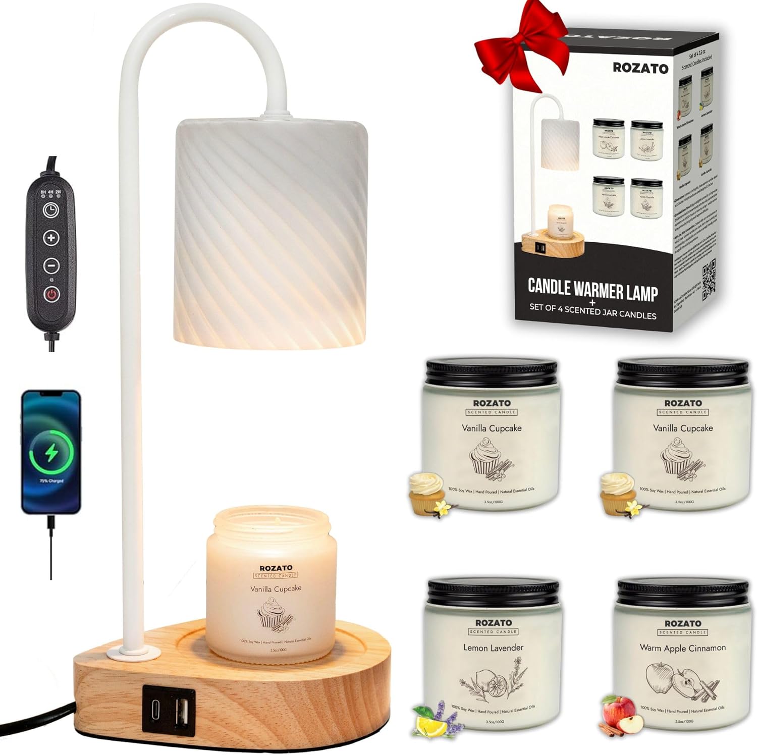 ROZATO Candle Warmer Lamp with 4 Candles Perfect for Home