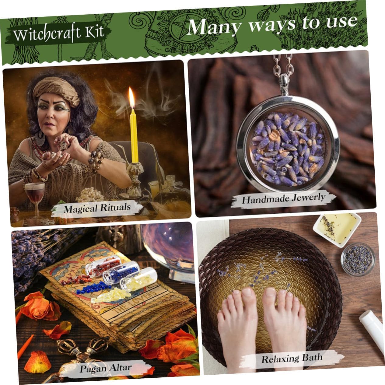 FRCOLOR Witchcraft Starter Kit with Dried Flowers and Crystals