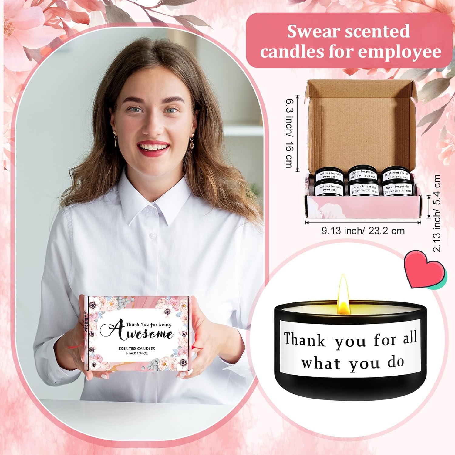 Teacher Nurse CoworkerThank You Scented Candle for Women 6Pack Gift Box