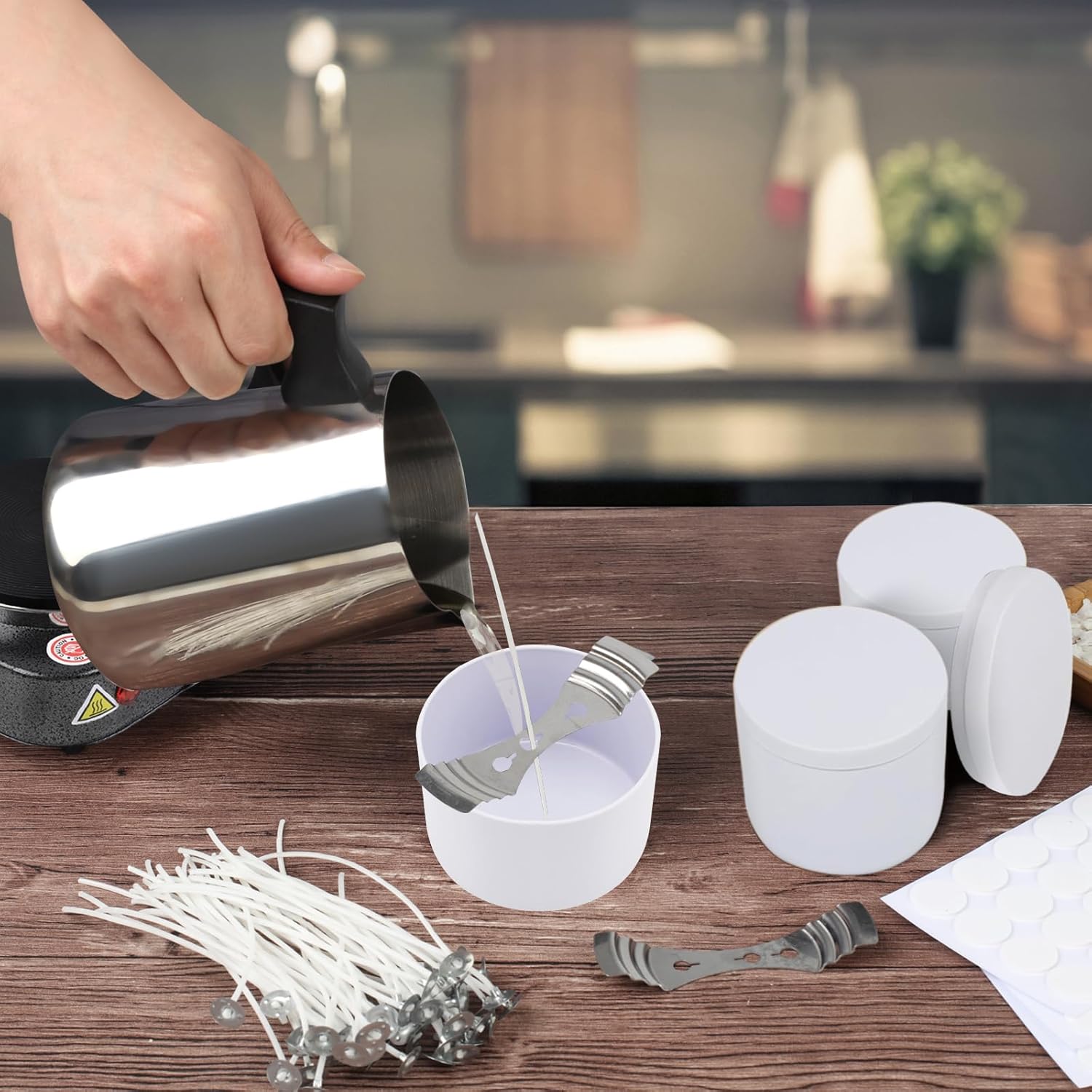 BBAXI 24 Pcs White Candle Tins with Lids Black Empty 4 oz