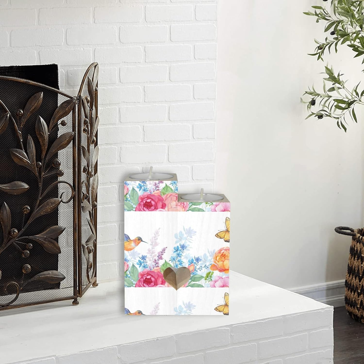 Hummingbird Butterfly Flower Candle Holder Set
