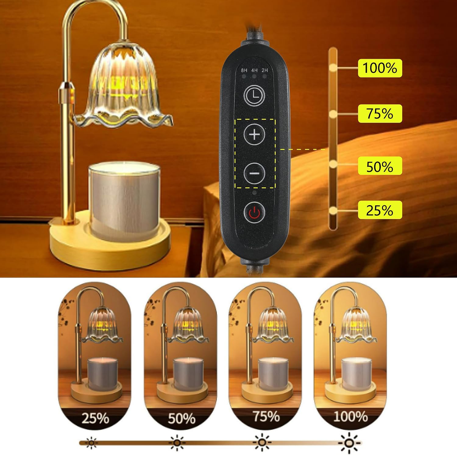 Adjustable Candle Warmer Lamp - dimmer control flameless safe elegant and practical