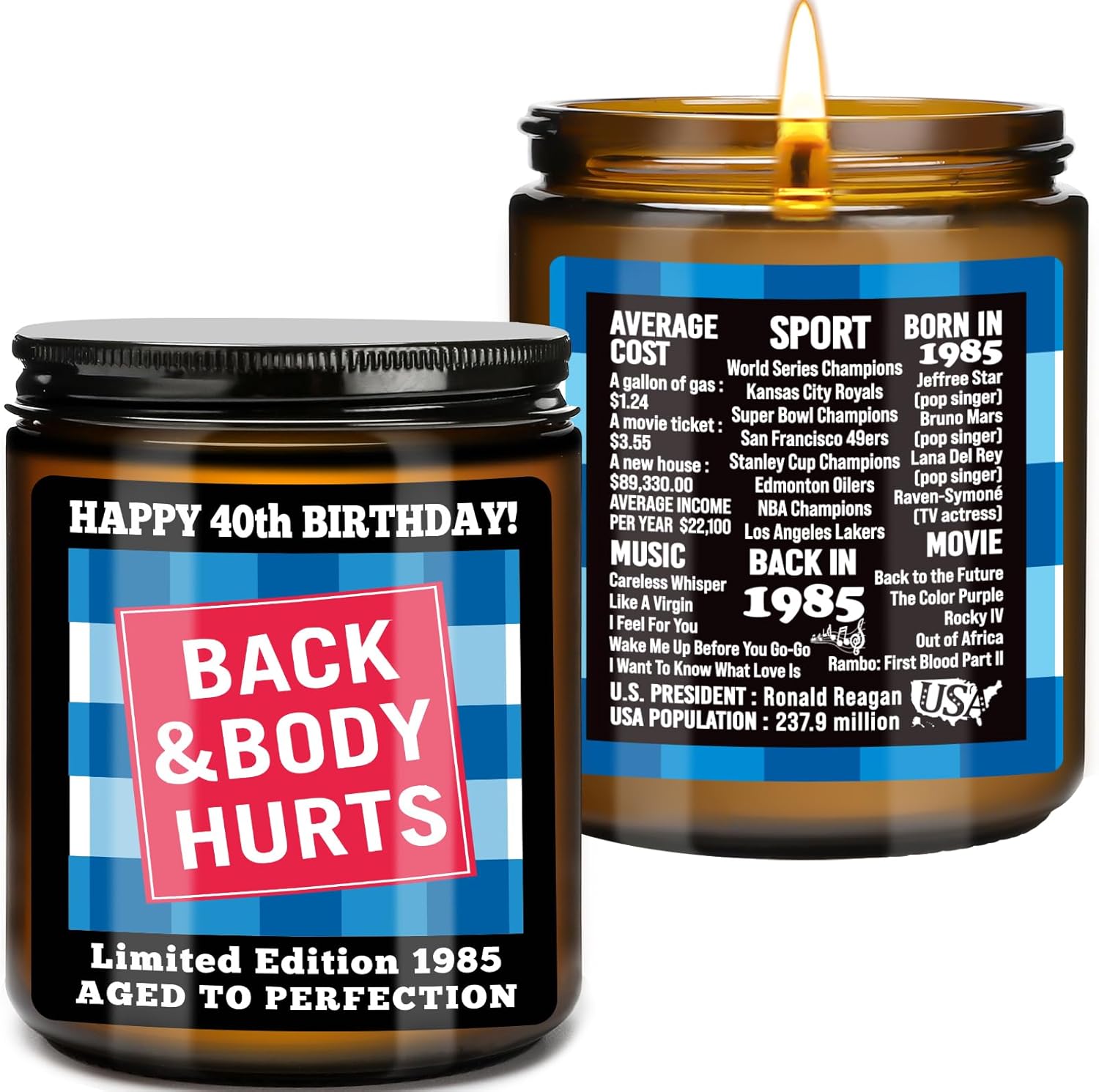 40th Birthday CandleLIMITED EDITION 1985 Scented Glass Candle for Women Men